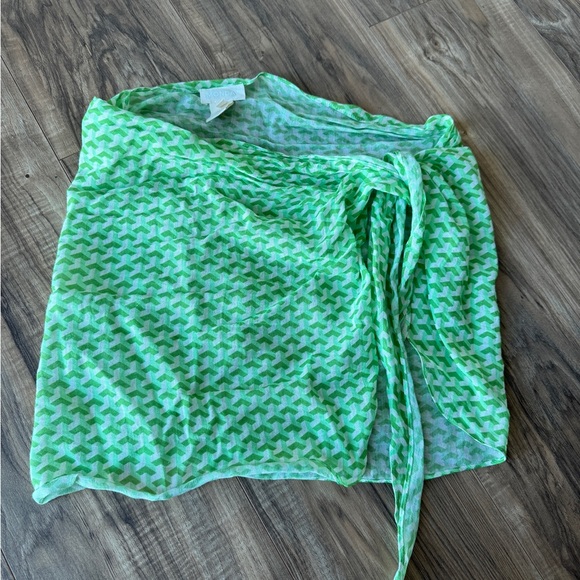 Monday Swimwear South Beach Sarong coverup bikini skirt Cypress Geo green linen - Picture 4 of 4